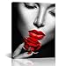 Large Black and White Women Red Lip And Rose Print Canvas Art Lady Lip Paintings For Bedroom Bathroom Framed and Stretched Ready to Hang 24