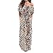 Lesfin Womens Off The Shoulder Lepord Maxi Dress Casual Side Split Beach Party Dresses with Pockets