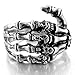 INBLUE Men's Stainless Steel Ring Band Silver Tone Black Skull Hand Bone