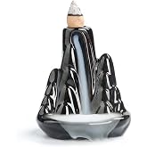 Handmade Ceramic Backflow Incense Holder - Waterfall Incense Burner Ornament, Mountain Design Aromatherapy Fountain for Home Decor, Yoga, Meditation & Office, Unique Zen Gifts (Black)