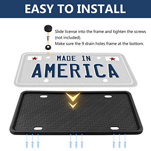 Kribin License Plate Frame, 9 Drainage Holes Rain-Proof Anti-Rust Anti-Rattle Silicone License Plate Holder for Car - Black - Thumbnail 5