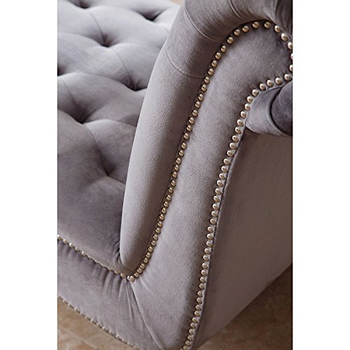 Tiffany Grey Plush Velvet Chaise - 29.5" wide x 65" deep x 37.5" high - Thumbnail 3