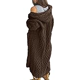 NIUBIA Womens Casual Long Sleeve Open Cardigan Warm Hooded Outwear Coat Cable Knit Long Cardigan Sweaters with Pockets