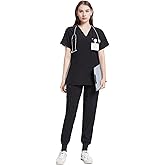 Uniforms World Scrubs for Women Set - Stretch Scrub Top & Pants with 8 Pockets, Yoga Waistband, Anti Wrinkle, Slim Fit