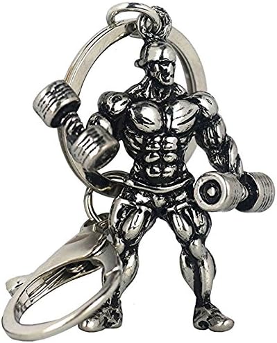 QILEGN Dumbbell Keychain Key Ring Weightlifting Fitness Gift for Men (Ancient Silver)