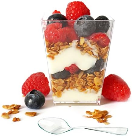 Professional Grade 5 oz Clear Plastic Dessert Cups with Mini Spoons by Market Lane (10-pack Trial Size)