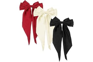 HAALII Hair Accessories - 3 Pcs Oversized Satin Hair Barrettes, Ribbon Bowknot Clips for Women