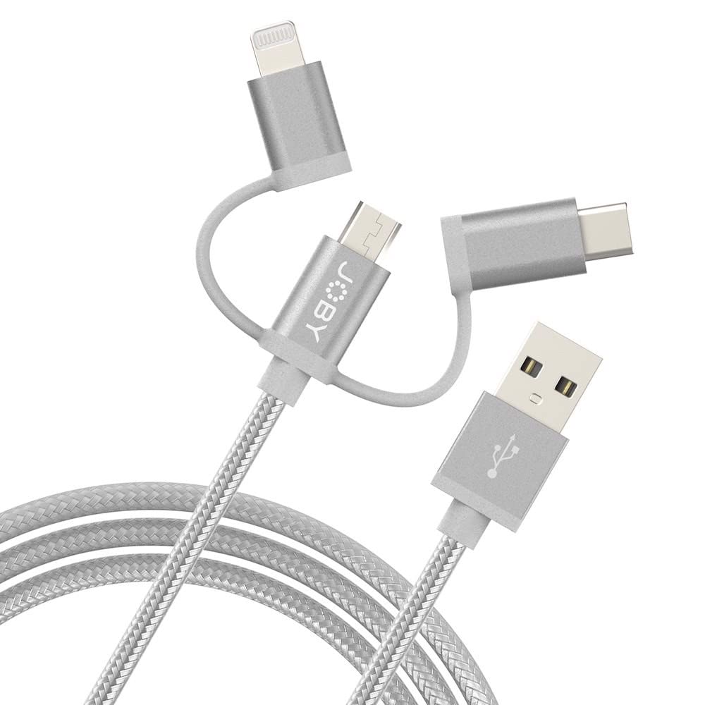 OBY 3-in-1 Charging and Sync Cable, 1.2m Length, Space Gray, Lightning Cable, USB C Cable, Micro USB Cable, Smartphone Cable, MFi Certified