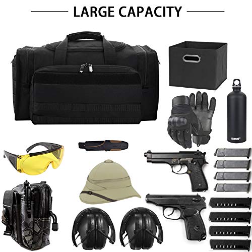 SoarOwl Tactical Gun Range Bag Shooting Duffle Bags for Handguns Pistols with Lockable Zipper and Heavy Duty Antiskid Feet (Black)