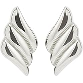 Gold Earrings for Women Big Chunky Gold Wing Stud Earrings Geometric Earrings Statement Jewelry Gift (Silver)