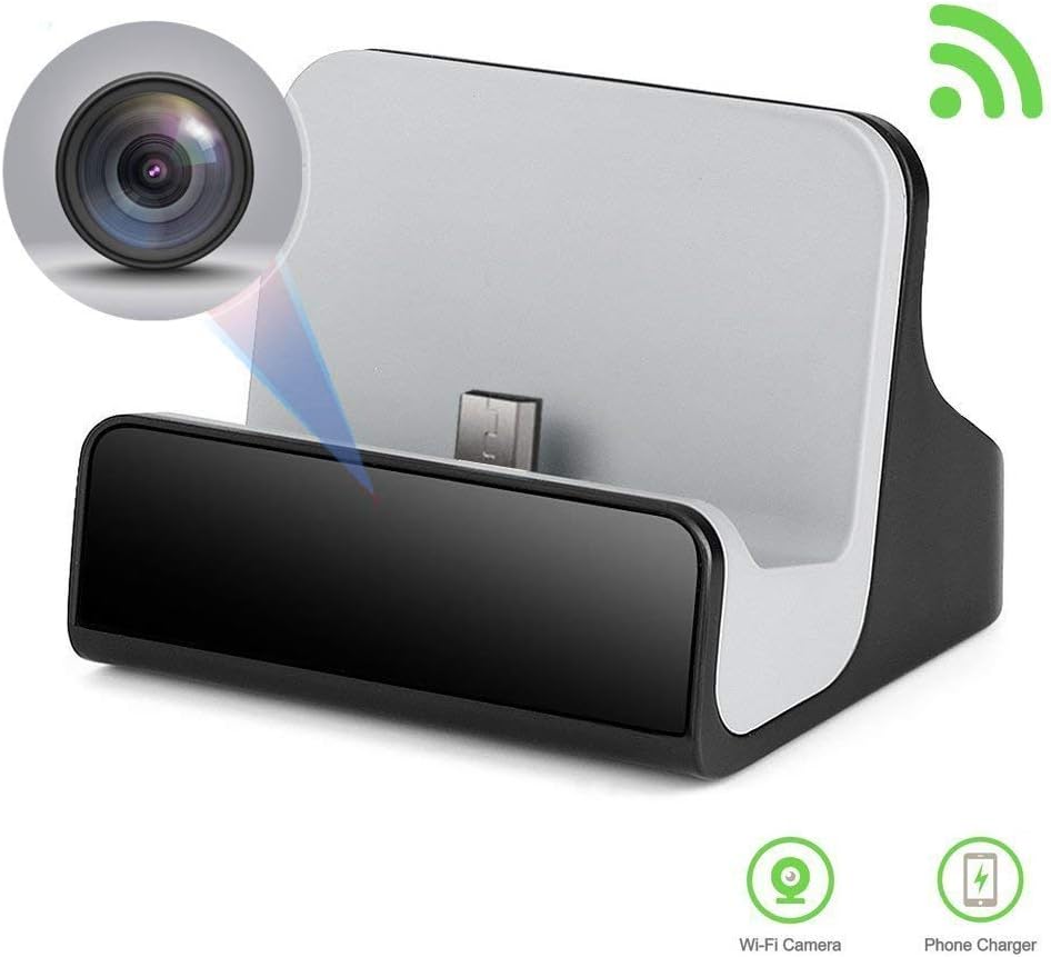 WiFi Hidden Spy Charger Dock Camera with Motion Detection and Invisible Lens, Video Recorder for Home Security and Surveillance (MicroUSB Charger)