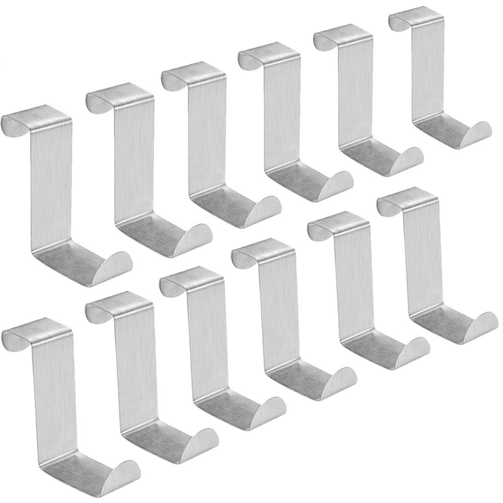 12 Pcs Over The Door Hooks Stainless Steel Hook Hangers Z-Shaped Reversible Clothes Hanging Hooks for Office Bathroom Kitchen Cabinet Drawer