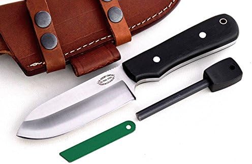 CFK Cutlery Company USA D2 Tool Steel Micarta Medium Bushcraft Hunting Skinning Knife with Horizontal Leather Sheath &amp; Fire Starter Set CFK206