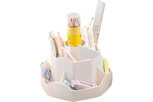 Porte-crayons pour bureau - 9 emplacements rotatifs à 360 degrés - Blanc - Organisateur de bureau et rangement de bureau - Po
