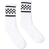 SOCCO Made in USA | White Crew Socks | Black Checkered | One Pair (L/XL, Men's 9-13)