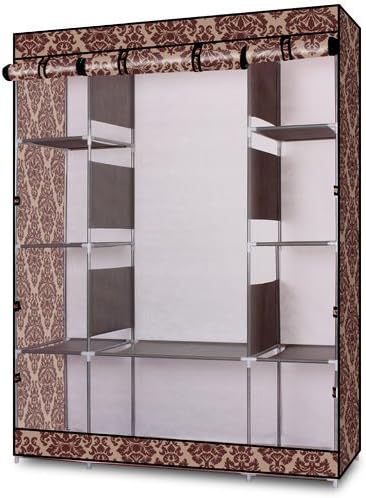 69" Portable Closet Storage Organizer Wardrobe Clothes Rack With Shelves Coffee