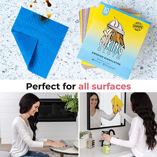 VIKING CLOTH Swedish Dish Cloths 10Pack Biodegradable Swedish Towels