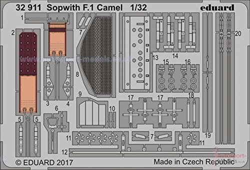 EDU32911 1:32 Eduard Color PE - Sopwith Camel F.1 Camel Detail Set (for use with the Wingnut Wings model kit) [MODEL KIT ACCESSORY]