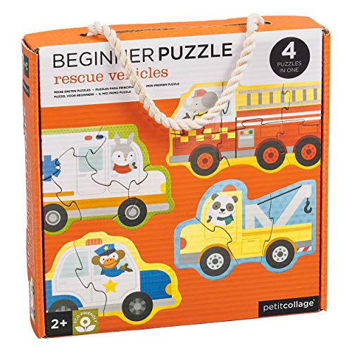 Petit Collage Beginner Puzzle for Kids, Rescue Vehicles Includes 4