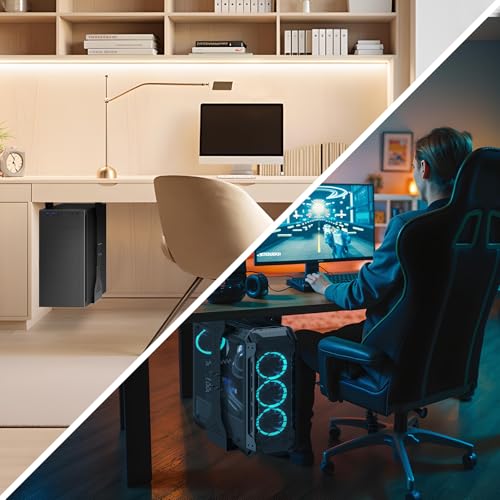 PUTORSEN PC Holder Under Desk, Maximum Width up to 340 mm, up to 35 kg Load Capacity, PC Underdesk Mount with Protective Pad, Heavy Duty Computer Case, Black