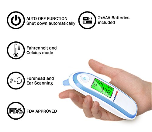 Digital Forehead and Ear Thermometer by Paramed – Instant Scan Dual Function Infrared Medical Thermometer – Backlight Display with Fever Alarm – Clinically Calibrated For Adult Kids Infant