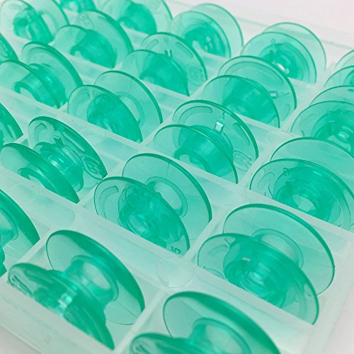 FQTANJU 25 Pieces/ Box Green Transparent Plastic Bobbins - #4125615-45, for Viking Husqvarna Designer, Platinum, Lily Series and also fit White Sewing Machine