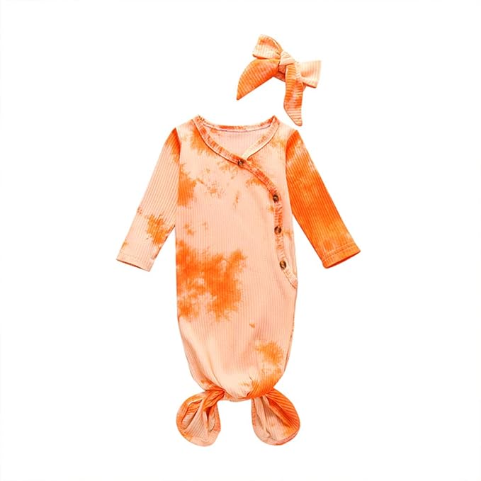 Buy Newborn Baby Nightgowns Tie Dye Sleeper Ribbed Gown with Hat 2pcs