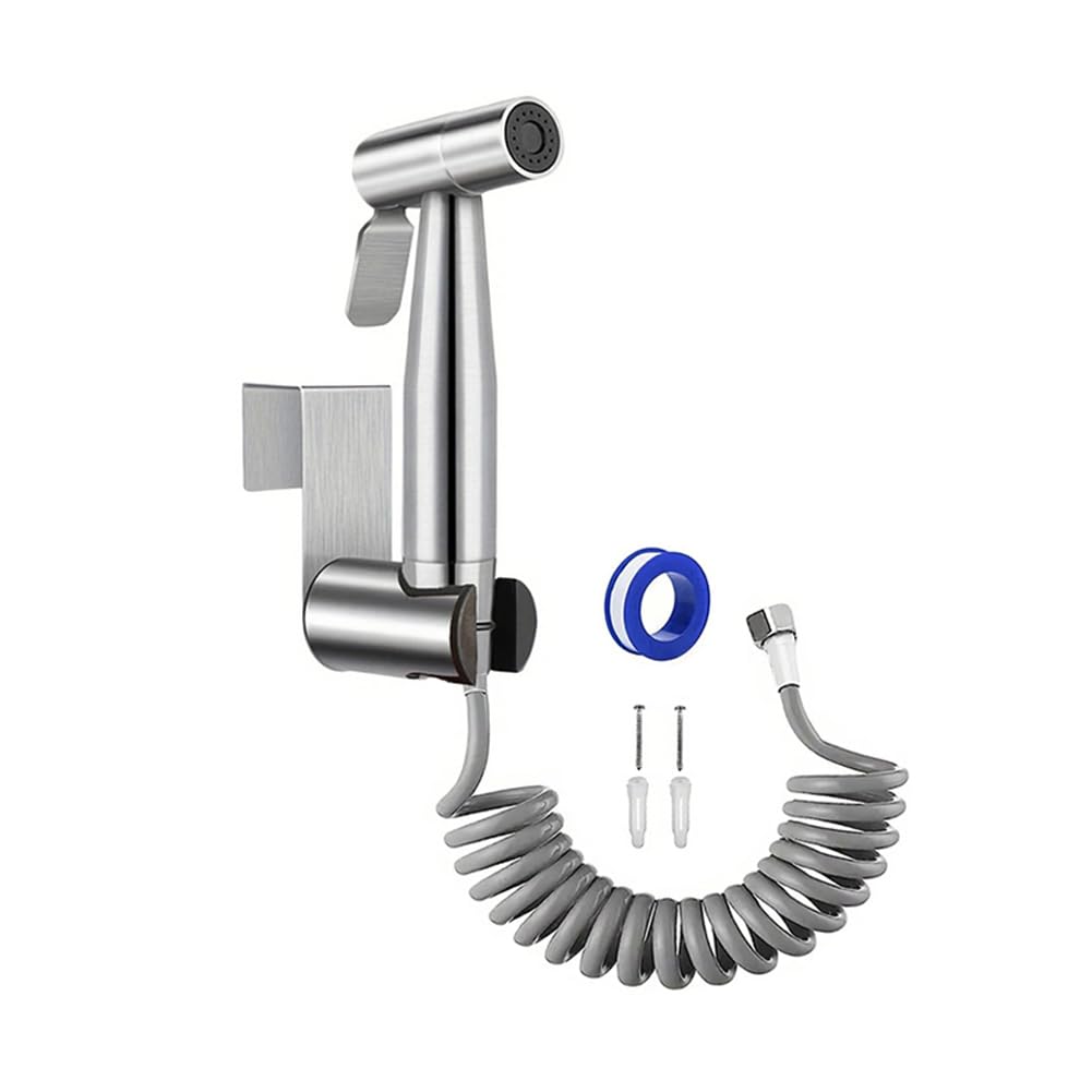 Photo 1 of Toilet Bidet Sprayer Hose Kit with Hanger,Spray Bidet Attachment Water Pressure Control Adjustable Stainless Steel Diaper Bidet Toilet Water Spray Gun for Washing Bath Pet Shower (NO T Valve) 1 Set