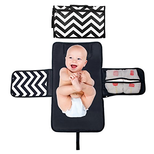 Baby Diaper Changing Pad - Delswin Portable Change Mat Station - Travel Organizer Clutch Kit for Newborns Toddlers Infants Diapering, Head Cushion and 3 Pockets (Black & White) - Thumbnail 5