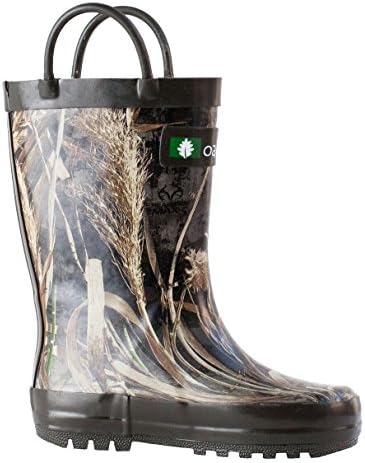 OAKI Kids Rubber Rain Boots with Easy-On Handles, Max-5 Camo, 5T