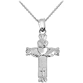 Sterling Silver Claddagh Cross Charm Pendant Necklace
