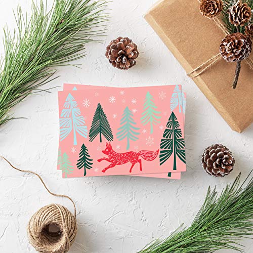Elegant Christmas Happy Holiday Greeting Cards Bulk Boxed Set of 30, 6 Assorted Winter in Snow Festive Color Design Blank On the Inside, Envelopes and Sealing Stickers Included