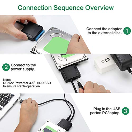 Shentesel SATA to USB 3.0 2.5/3.5 HDD SSD Hard Drive Disk Converter Cable Line Adapter - Black - Thumbnail 5