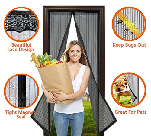 Magnetic Screen Door Full Frame Velcro and Heavy Duty Mesh Curtain Fits Door Up to 36x82 inches