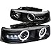 Spec-D Tuning LHP-SIV99JM-RS Chevy Silverado Black Dual Halo Led Projector Headlights