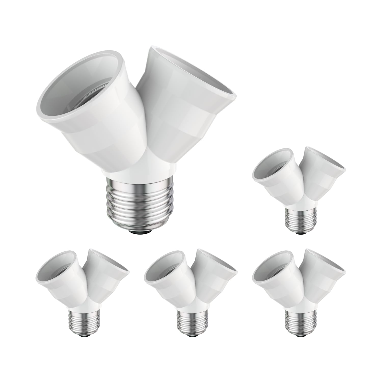 ledscom.de 5 Pieces E27 Base, 2-Way Splitter Adapter, White