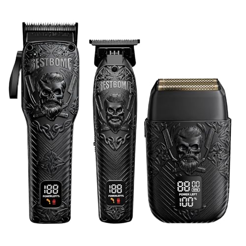 Professional Cordless Mens Hair Clippers & Beard Trimmer and Electric Shavers Kits & Sets,Metal Hair Clippers Cutting Grooming Kit with Long Battery Life for Family Barber Use (Black)