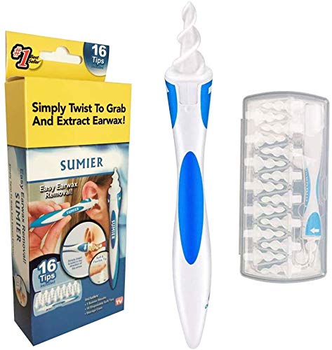 Ear Wax Remover, Q Grips Ear Wax Cleaners, Ear Cleaner Tool Kit, Safe & Soft Spiral Earwax Removal Tool with 16 pcs Silicone Washable Tips