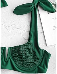 ZAFUL traje de baño de dos piezas con escote en V y lazo ahumado para mujer