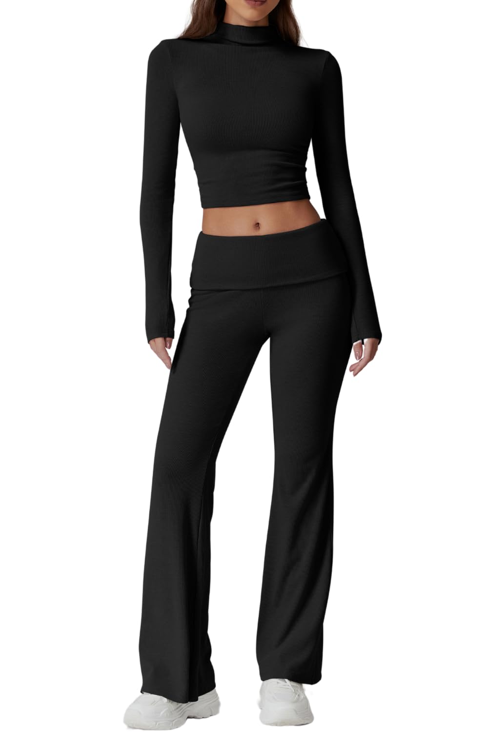 Ensemble Sport Femme 2 Pièces - Crop Top Manches Longues Et Pantalon Yoga Pliable