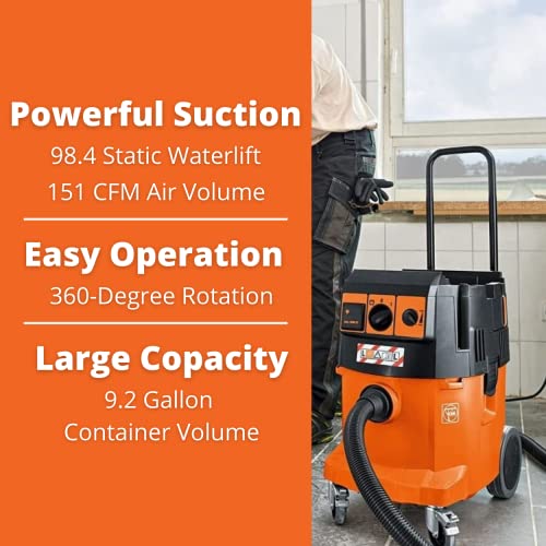 Fein Turbo II X Wet/Dry Dust Extractor Vacuum Cleaner with Attachment Set 9.2 Gallon, 153 CFM