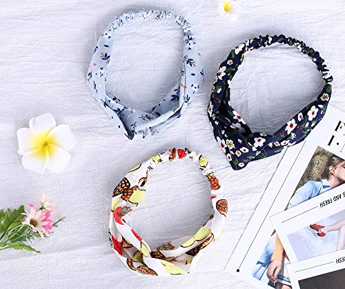 10 Pcs Boho Headbands for Women Flower Printing Twisted Criss Cross Elastic Head Wrap Cute Hair Accessories with a Gift Bag