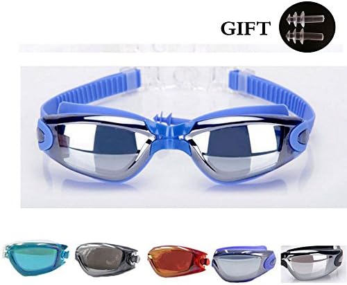 JueDi Swimming Goggles with Ear Plugs Anti-fog UV Protection Crystal Clear Vision optical polarized Swim Goggles with Mirrored Corrective Lens for Men Women Children Adult No Leaking Blue