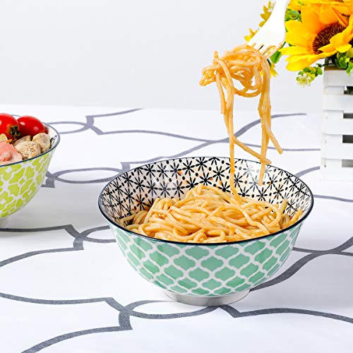 image for E-Gtong 27OZ Hand-Painted Cereal Bowls Set of 6, Multicolor Porcelain 