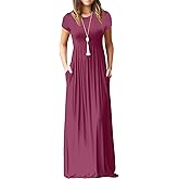 GRECERELLE Women Summer Casual Maxi Long Dress Short Sleeve Crew Neck with Pockets, Size S-3XL
