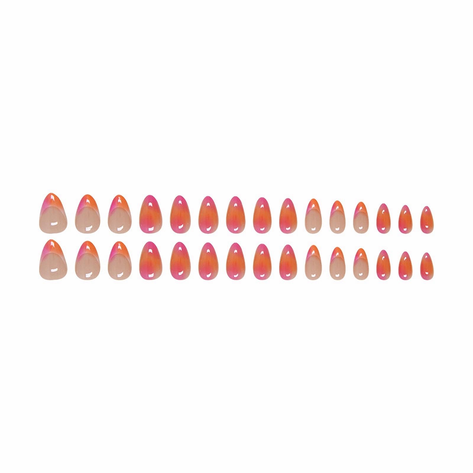 MERVF Almond Press on Nails Medium Fake Nails Ombre French Tip Glue on Nails Purple Orange Gradient Design Press ons Aura Stiletto Acrylic False Nails Glossy 24pcs - Image 2