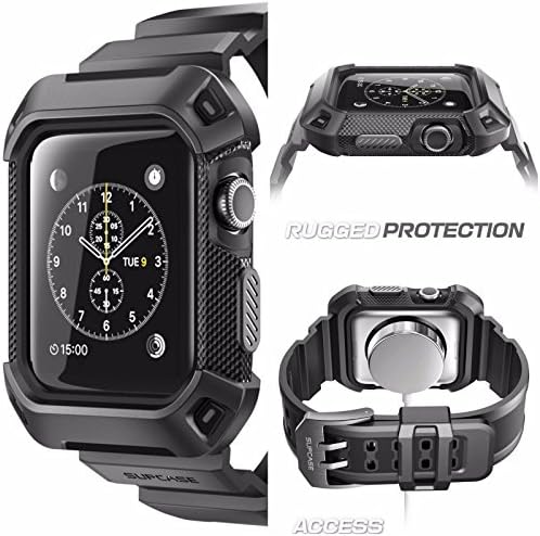 Apple Watch Rugged Protective Case with Strap Bands for 38 mm Apple Watch, Black