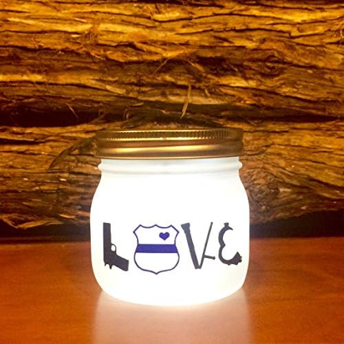 Police LOVE Lighted Mason Jar, Police LED night light