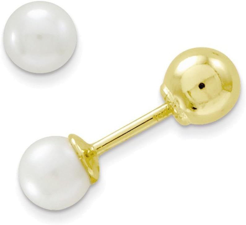 14k Madi K Reversible 3.75-4mm FW Cultured Pearl & Gold Bead Earrings
