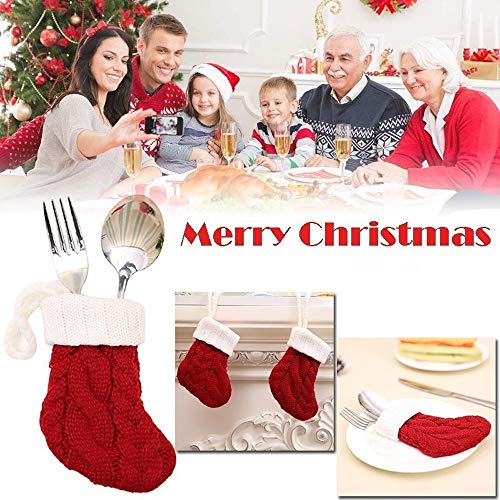 Tableware Storage MatureGirl Clearance Sale!!! 5PCS Christmas Socks Fork Knit Stocking Bag Cover Pocket Xmas Home Pouch Storage (Red) - Thumbnail 2